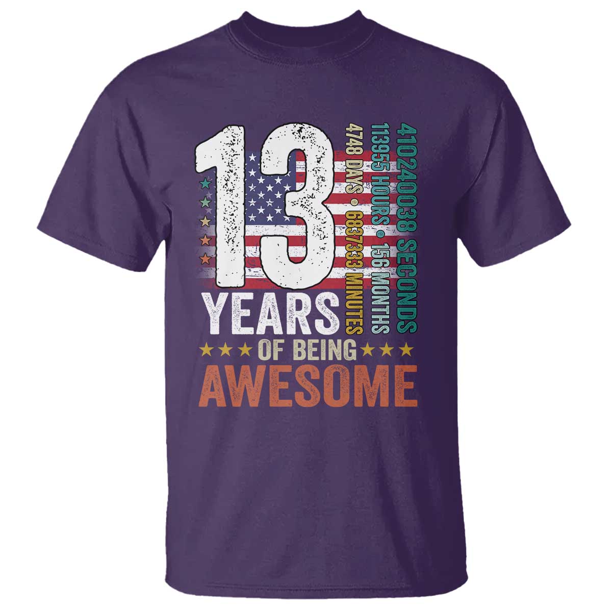 Funny 13th Birthday T Shirt 13 Years 156 Months Of Being Awesome American Flag TS11 Purple Print Your Wear