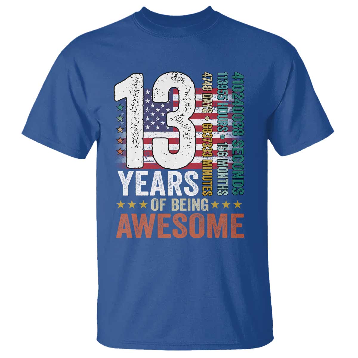 Funny 13th Birthday T Shirt 13 Years 156 Months Of Being Awesome American Flag TS11 Royal Blue Print Your Wear