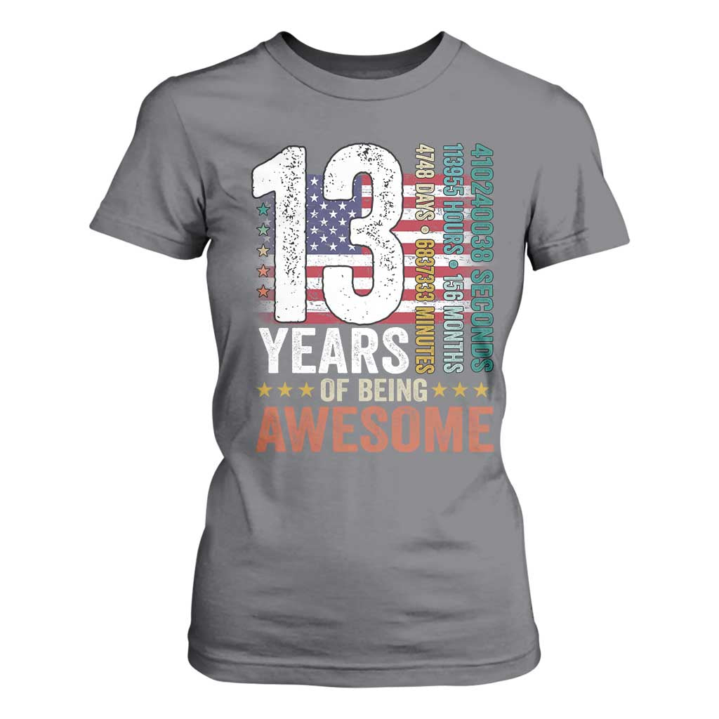 Funny 13th Birthday T Shirt For Women 13 Years 156 Months Of Being Awesome American Flag TS11 Charcoal Print Your Wear