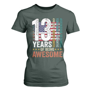 Funny 13th Birthday T Shirt For Women 13 Years 156 Months Of Being Awesome American Flag TS11 Dark Forest Green Print Your Wear