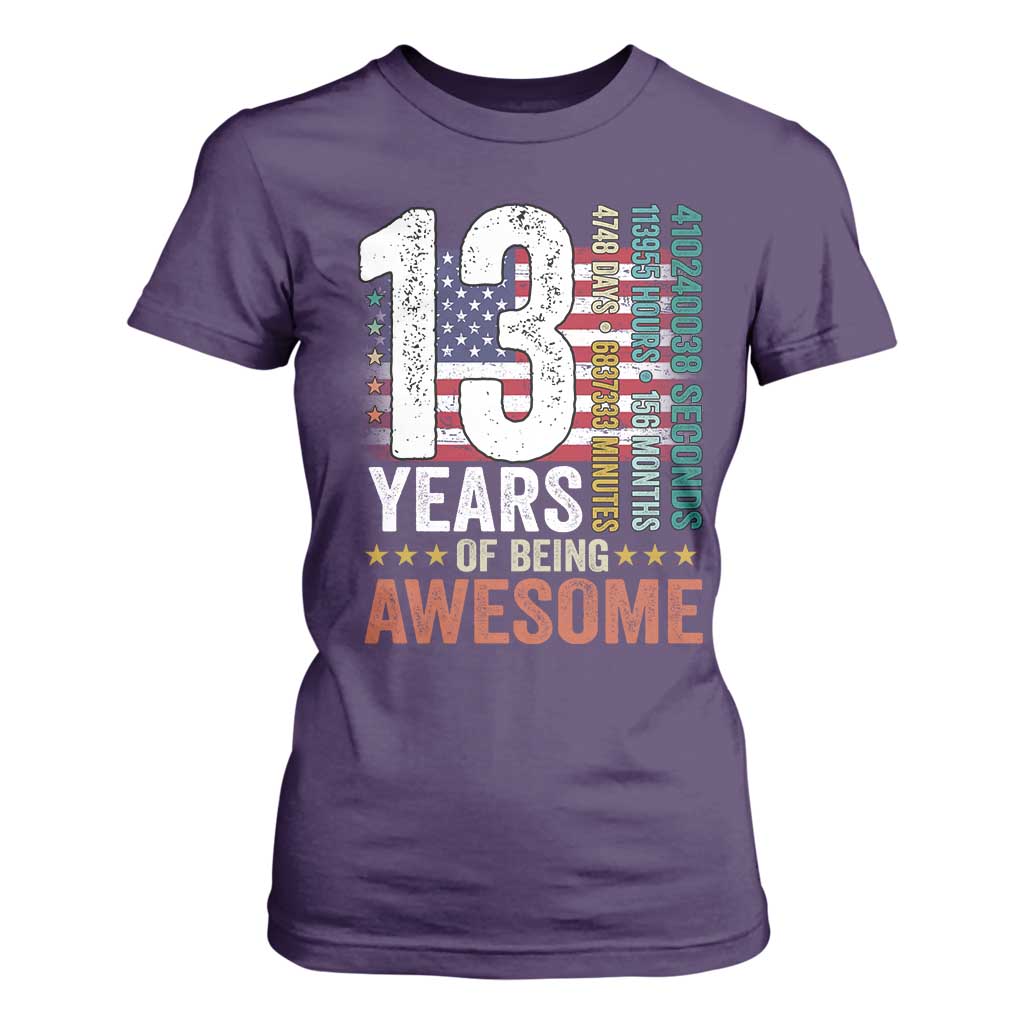 Funny 13th Birthday T Shirt For Women 13 Years 156 Months Of Being Awesome American Flag TS11 Purple Print Your Wear