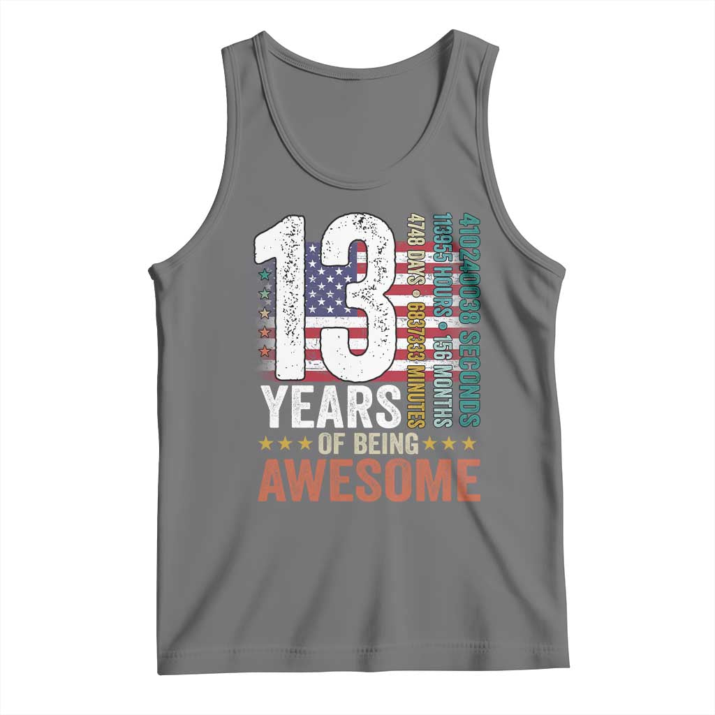 Funny 13th Birthday Tank Top 13 Years 156 Months Of Being Awesome American Flag TS11 Black Heather Print Your Wear