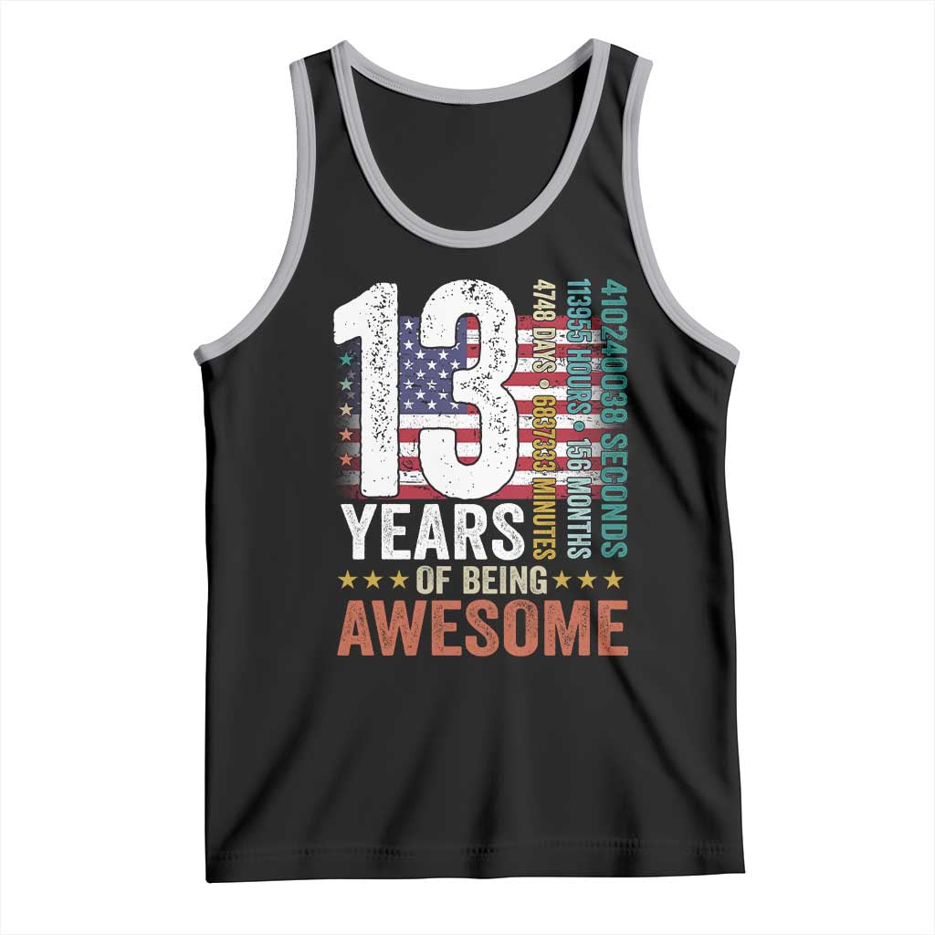 Funny 13th Birthday Tank Top 13 Years 156 Months Of Being Awesome American Flag TS11 Black Athletic Heather Print Your Wear