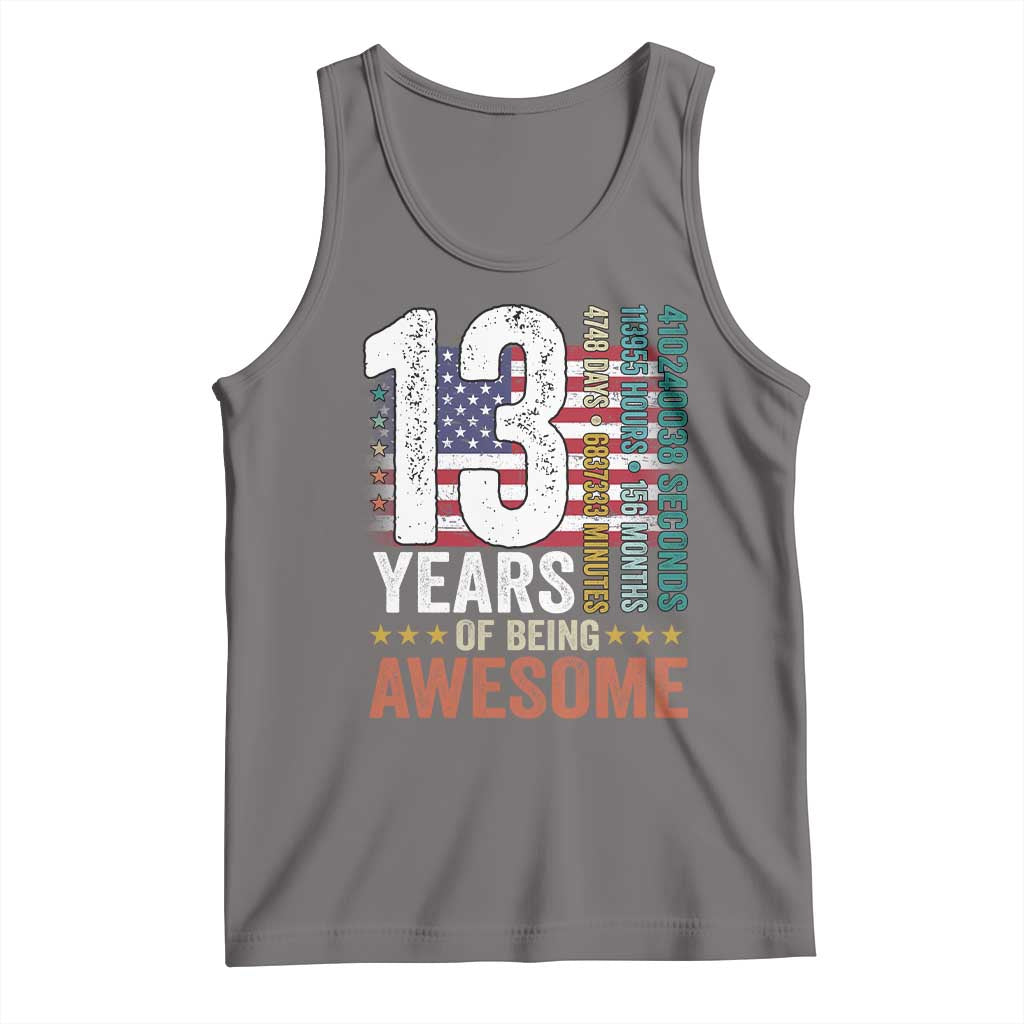 Funny 13th Birthday Tank Top 13 Years 156 Months Of Being Awesome American Flag TS11 Deep Heather Print Your Wear