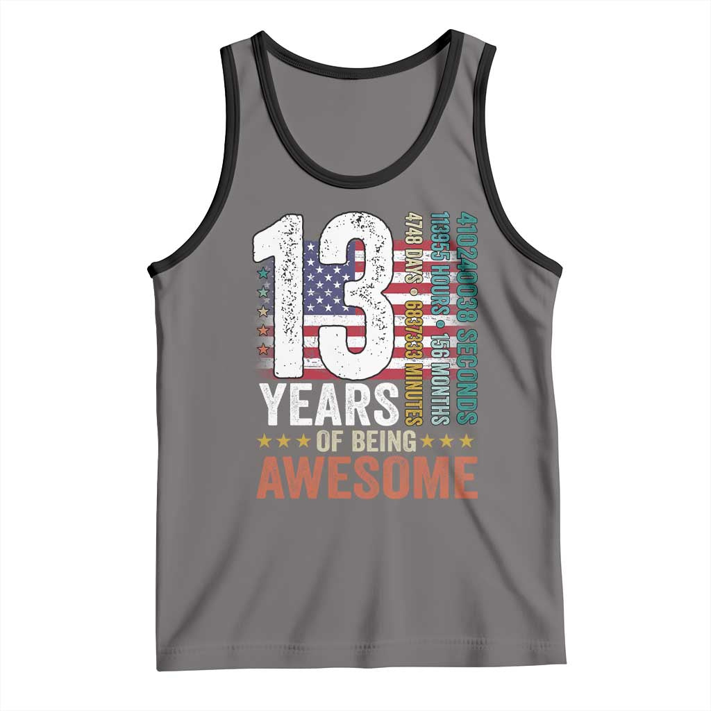 Funny 13th Birthday Tank Top 13 Years 156 Months Of Being Awesome American Flag TS11 Deep Heather Black Print Your Wear
