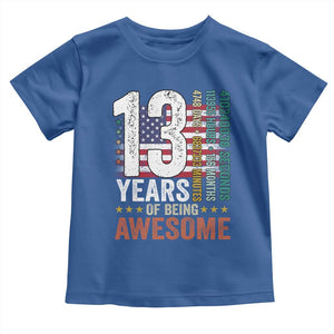 Funny 13th Birthday Toddler T Shirt 13 Years 156 Months Of Being Awesome American Flag TS11 Royal Blue Print Your Wear