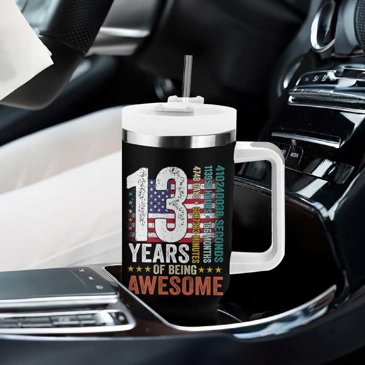 Funny 13th Birthday Tumbler With Handle 13 Years 156 Months Of Being Awesome American Flag TS11 Print Your Wear