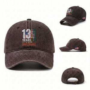 Funny 13th Birthday Washed Cotton Baseball Cap 13 Years 156 Months Of Being Awesome American Flag