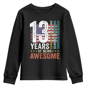 Funny 13th Birthday Youth Sweatshirt 13 Years 156 Months Of Being Awesome American Flag TS11 Black Print Your Wear