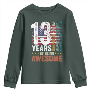 Funny 13th Birthday Youth Sweatshirt 13 Years 156 Months Of Being Awesome American Flag TS11 Dark Forest Green Print Your Wear