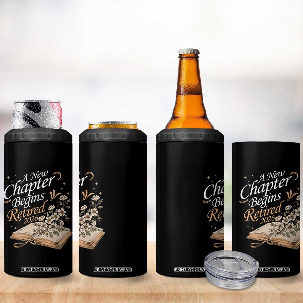 A New Chapter Begins Retired 2026 4 in 1 Can Cooler Tumbler Retired Teacher Floral Book TS11 Print Your Wear