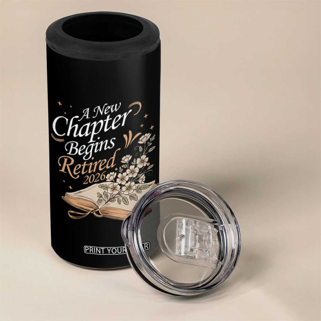 A New Chapter Begins Retired 2026 4 in 1 Can Cooler Tumbler Retired Teacher Floral Book TS11 Print Your Wear