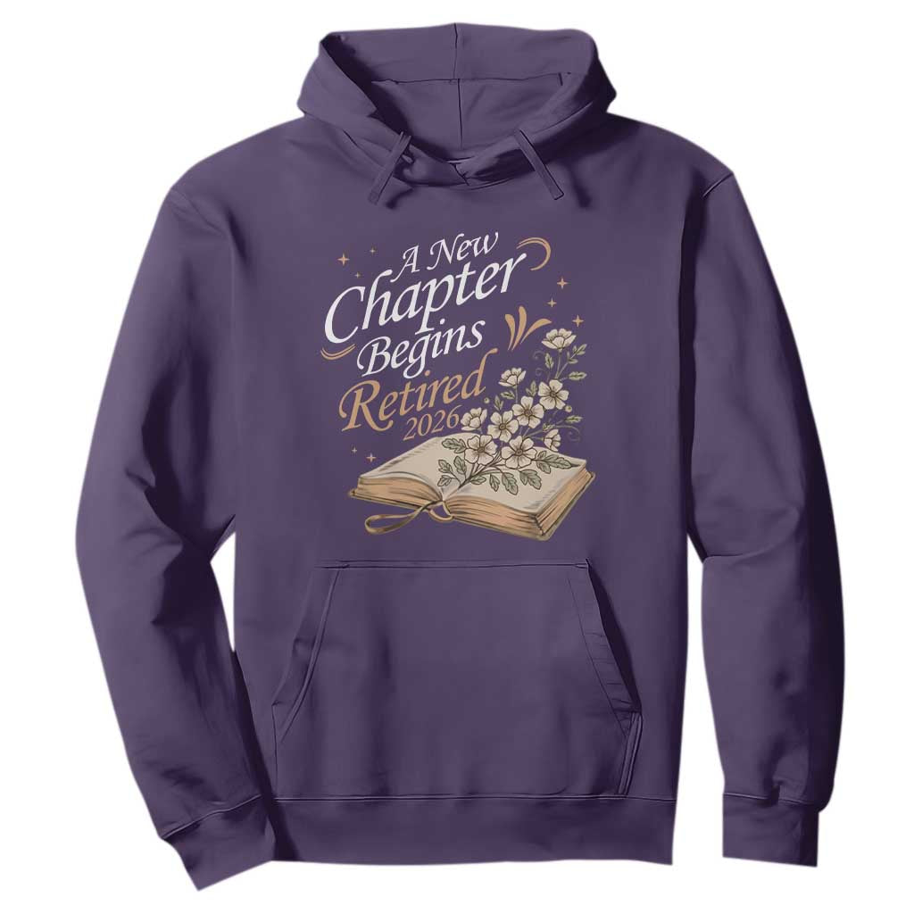 A New Chapter Begins Retired 2026 Hoodie Retired Teacher Floral Book TS11 Purple Print Your Wear