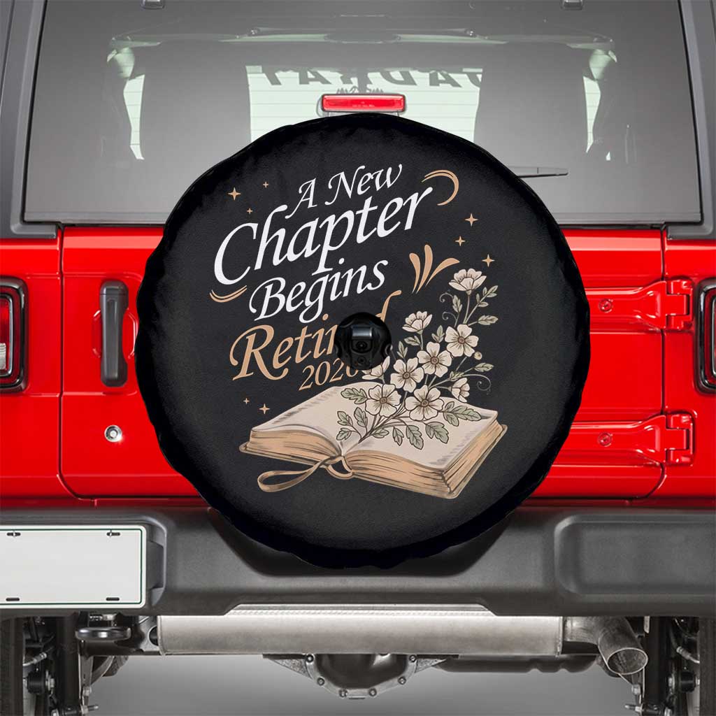 A New Chapter Begins Retired 2026 Spare Tire Cover Retired Teacher Floral Book TS11 Black Print Your Wear