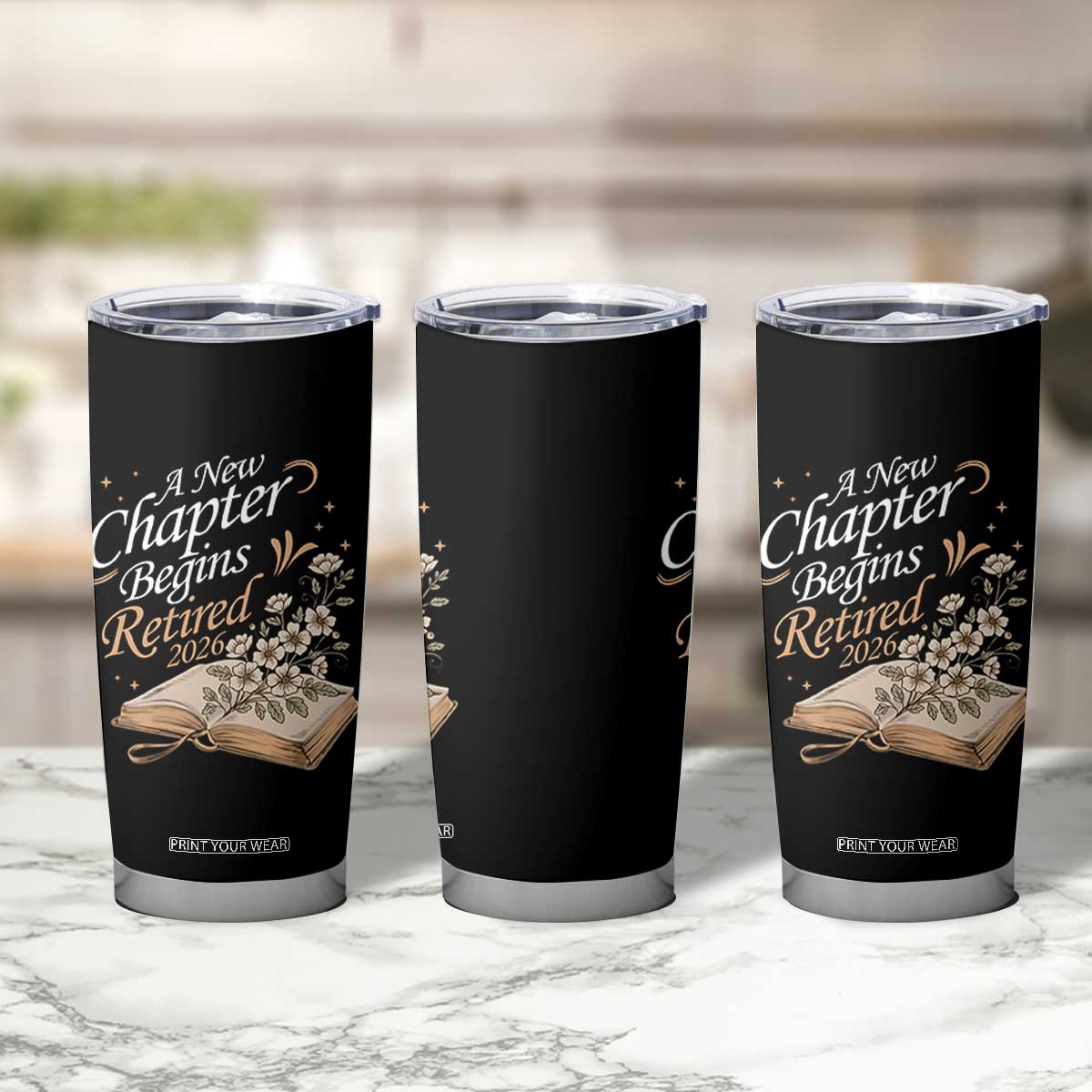 A New Chapter Begins Retired 2026 Tumbler Cup Retired Teacher Floral Book TS11 Print Your Wear