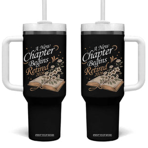 A New Chapter Begins Retired 2026 Tumbler With Handle Retired Teacher Floral Book TS11 One Size: 40 oz Black Print Your Wear