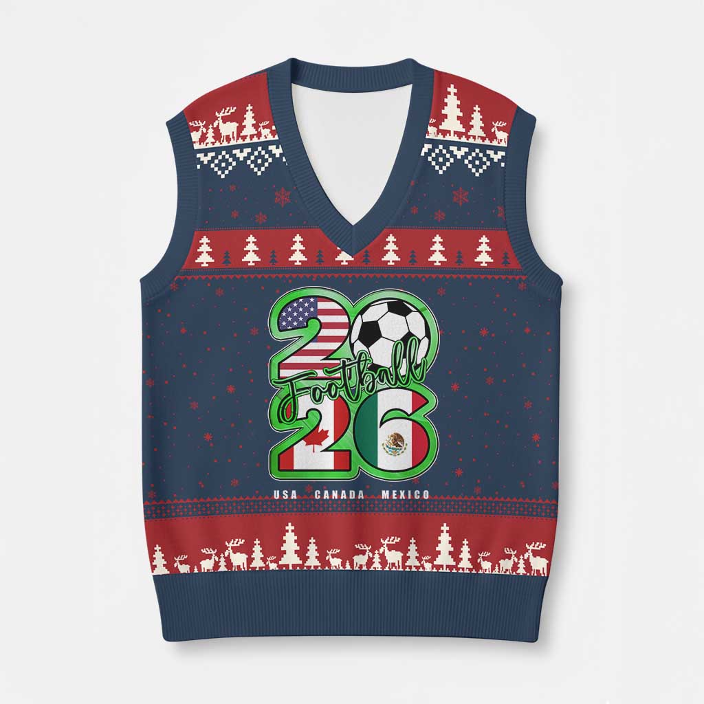 Soccer Football Lover V-Neck Knit Sweater Vest USA Canada Mexico Pride 26 TS11 Navy Red Print Your Wear