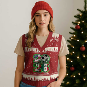 Soccer Football Lover V-Neck Knit Sweater Vest USA Canada Mexico Pride 26 TS11 Red Beige Print Your Wear