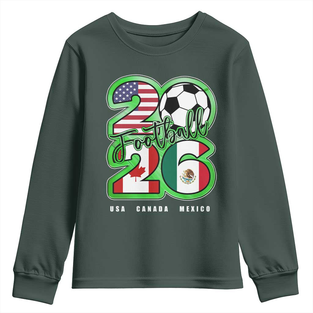 Soccer Football Lover Youth Sweatshirt USA Canada Mexico Pride 26 TS11 Dark Forest Green Print Your Wear