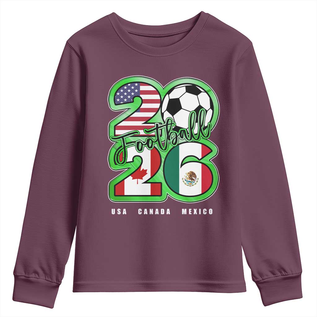 Soccer Football Lover Youth Sweatshirt USA Canada Mexico Pride 26 TS11 Maroon Print Your Wear