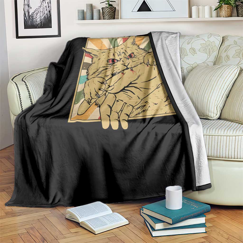 Funny Cat Bite Horror Anime Crazy Kitten Japanese Throw Blanket TS11 Print Your Wear