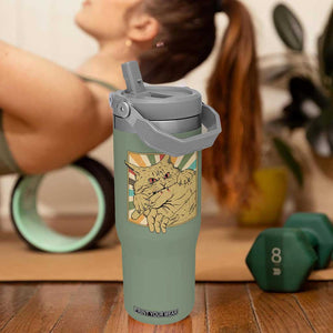 Funny Cat Bite Horror Anime Crazy Kitten Japanese Flip Straw Tumbler TS11 One Size: 30 oz Moss Green Print Your Wear