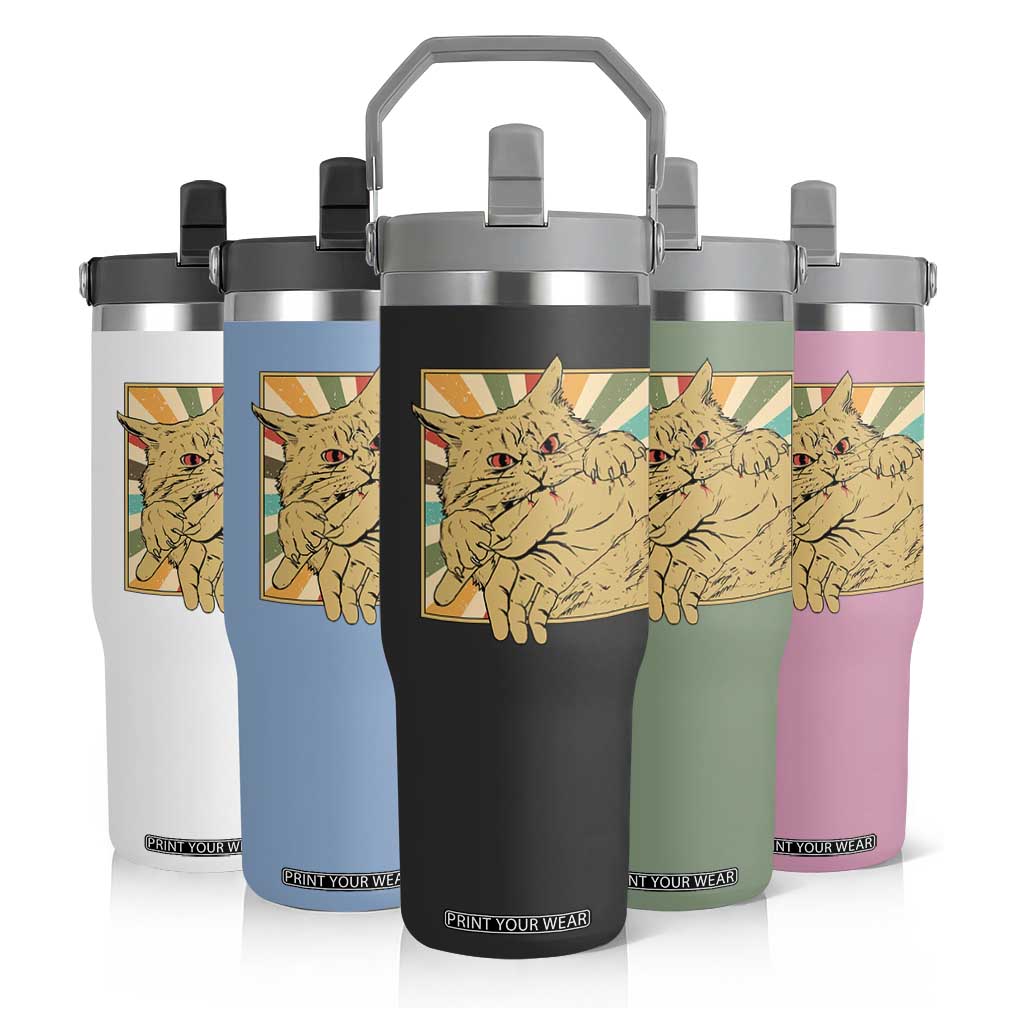 Funny Cat Bite Horror Anime Crazy Kitten Japanese Flip Straw Tumbler TS11 Print Your Wear