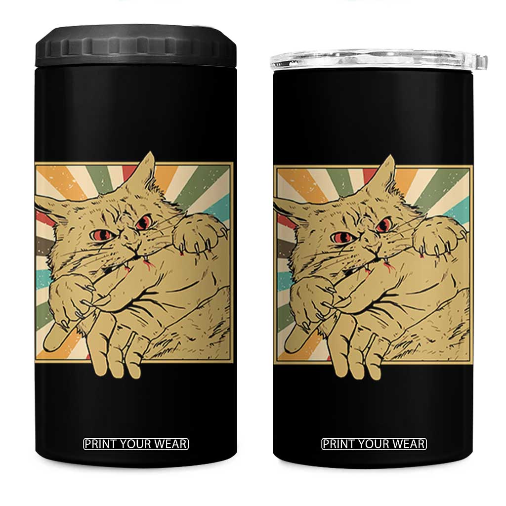 Funny Cat Bite Horror Anime Crazy Kitten Japanese 4 in 1 Can Cooler Tumbler TS11 One Size: 16 oz Black Print Your Wear