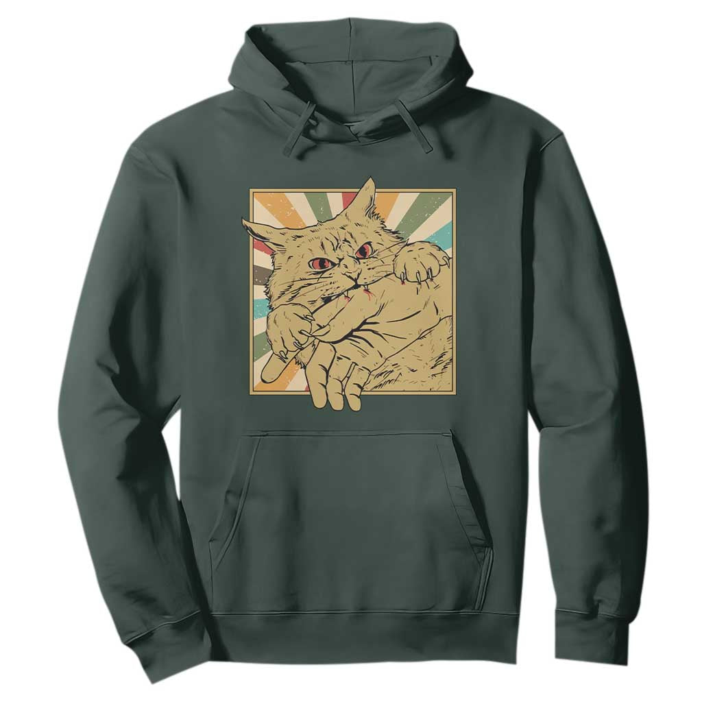 Funny Cat Bite Horror Anime Crazy Kitten Japanese Hoodie TS11 Dark Forest Green Print Your Wear