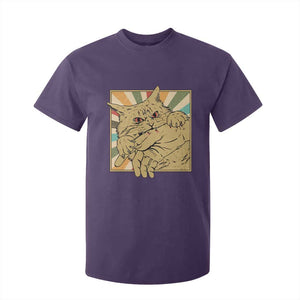 Funny Cat Bite Horror Anime Crazy Kitten Japanese T Shirt For Kid TS11 Purple Print Your Wear