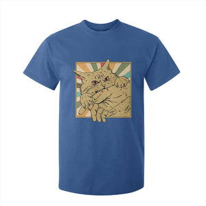 Funny Cat Bite Horror Anime Crazy Kitten Japanese T Shirt For Kid TS11 Royal Blue Print Your Wear
