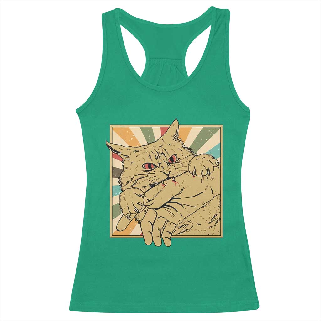 Funny Cat Bite Horror Anime Crazy Kitten Japanese Racerback Tank Top TS11 Irish Green Print Your Wear