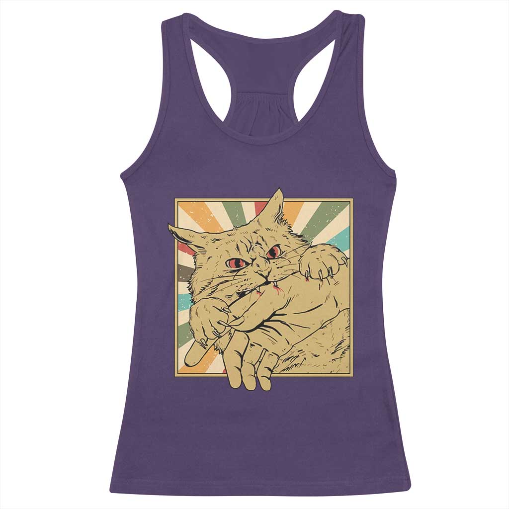 Funny Cat Bite Horror Anime Crazy Kitten Japanese Racerback Tank Top TS11 Purple Print Your Wear