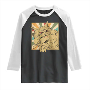 Funny Cat Bite Horror Anime Crazy Kitten Japanese Raglan Shirt TS11 Black White Print Your Wear