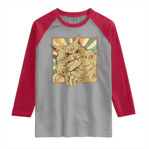 Funny Cat Bite Horror Anime Crazy Kitten Japanese Raglan Shirt TS11 Sport Gray Red Print Your Wear