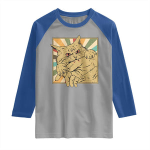Funny Cat Bite Horror Anime Crazy Kitten Japanese Raglan Shirt TS11 Sport Gray Royal Print Your Wear