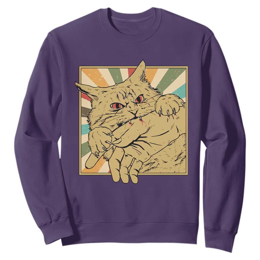 Funny Cat Bite Horror Anime Crazy Kitten Japanese Sweatshirt TS11 Purple Print Your Wear