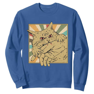 Funny Cat Bite Horror Anime Crazy Kitten Japanese Sweatshirt TS11 Royal Blue Print Your Wear