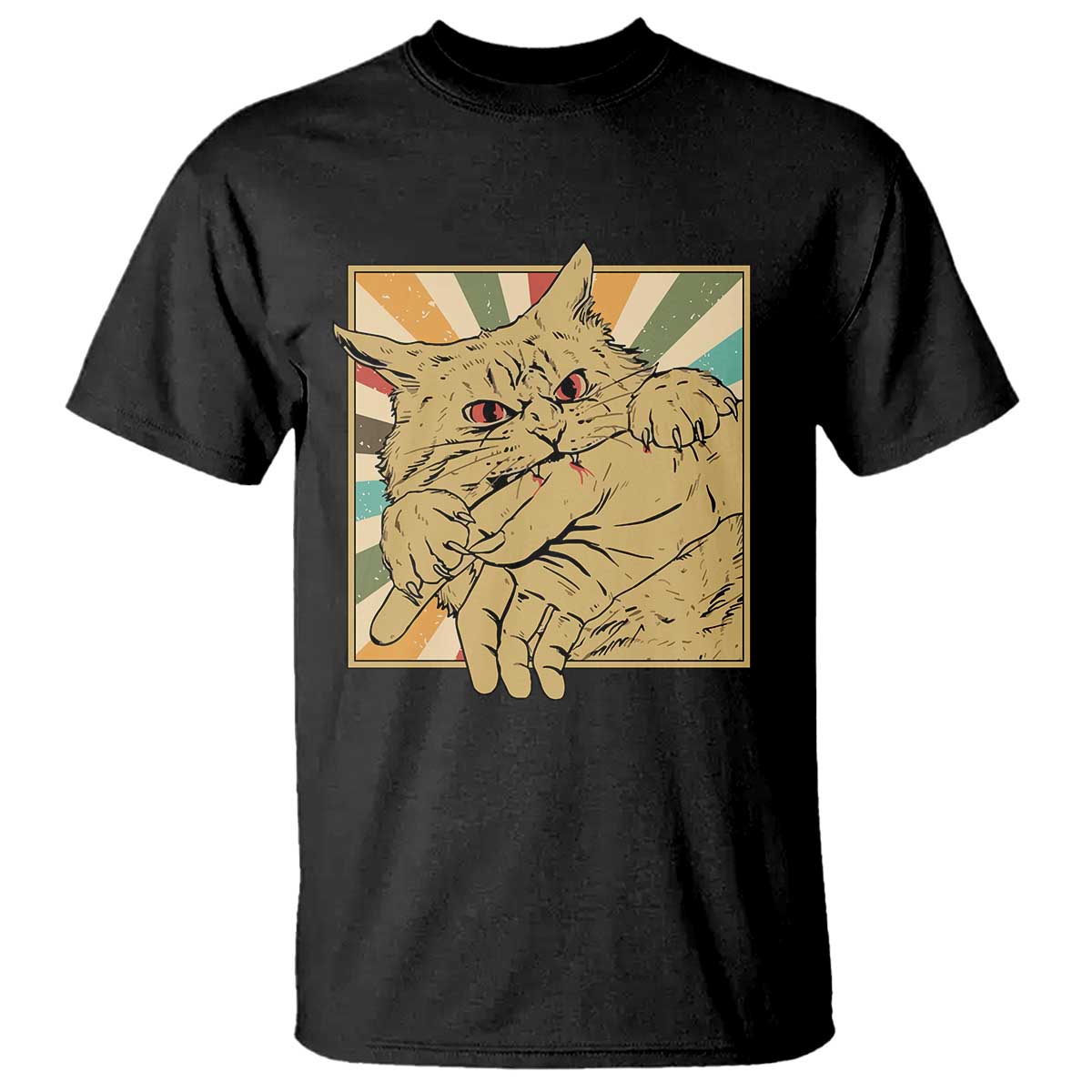 Funny Cat Bite Horror Anime Crazy Kitten Japanese T Shirt - Print Your Wear