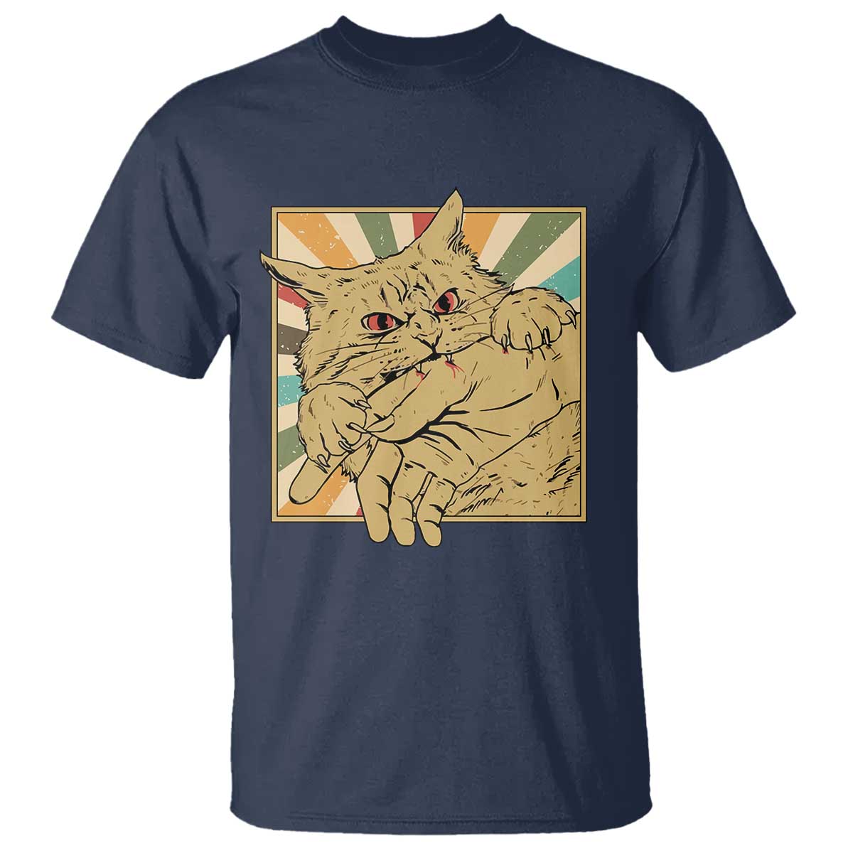 Funny Cat Bite Horror Anime Crazy Kitten Japanese T Shirt TS11 Navy Print Your Wear