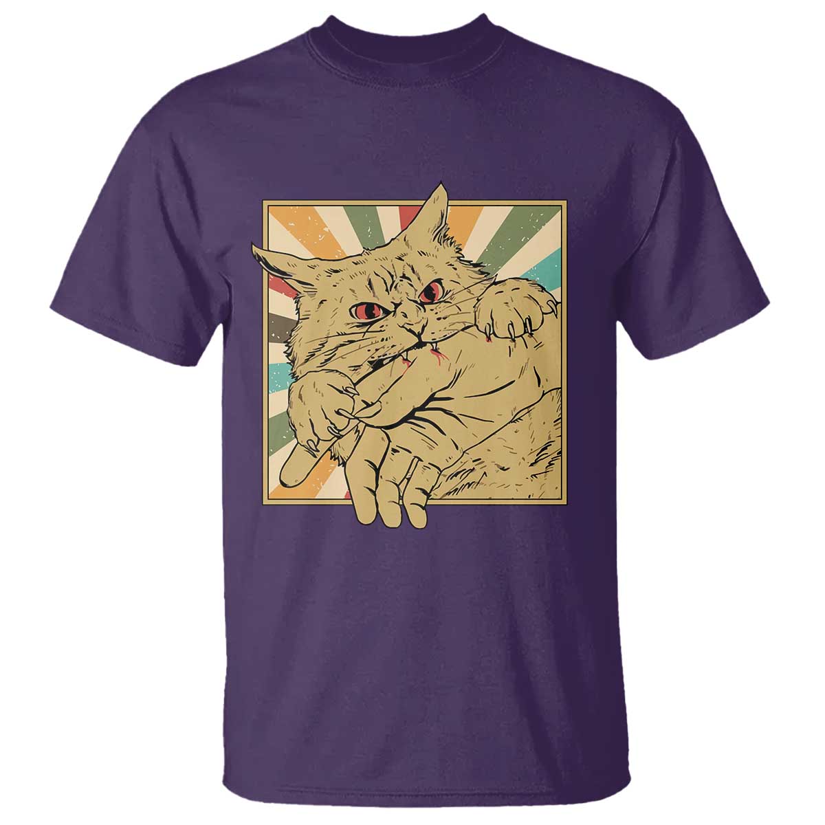 Funny Cat Bite Horror Anime Crazy Kitten Japanese T Shirt TS11 Purple Print Your Wear