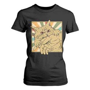 Funny Cat Bite Horror Anime Crazy Kitten Japanese T Shirt For Women TS11 Black Print Your Wear