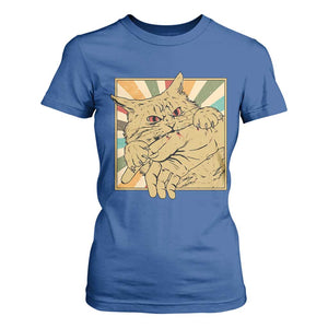 Funny Cat Bite Horror Anime Crazy Kitten Japanese T Shirt For Women TS11 Royal Blue Print Your Wear