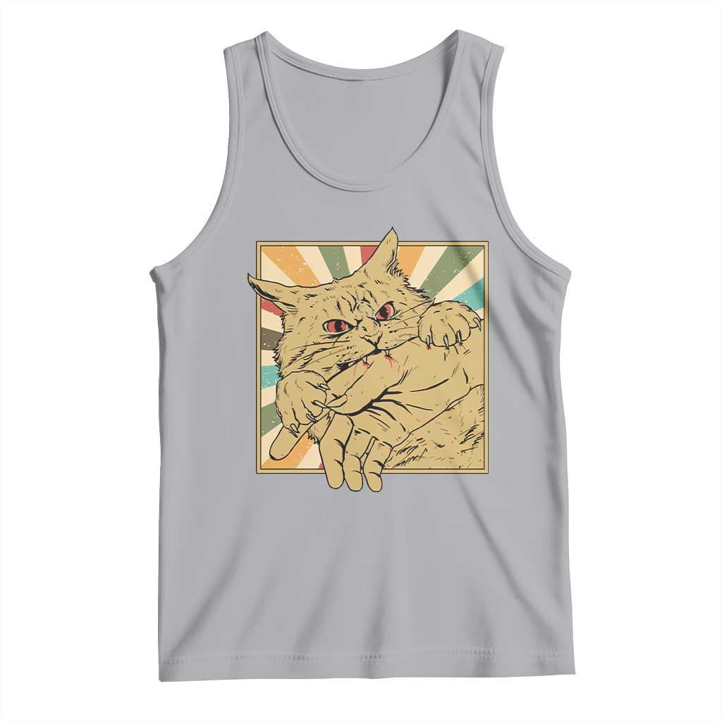 Funny Cat Bite Horror Anime Crazy Kitten Japanese Tank Top TS11 Athletic Heather Print Your Wear