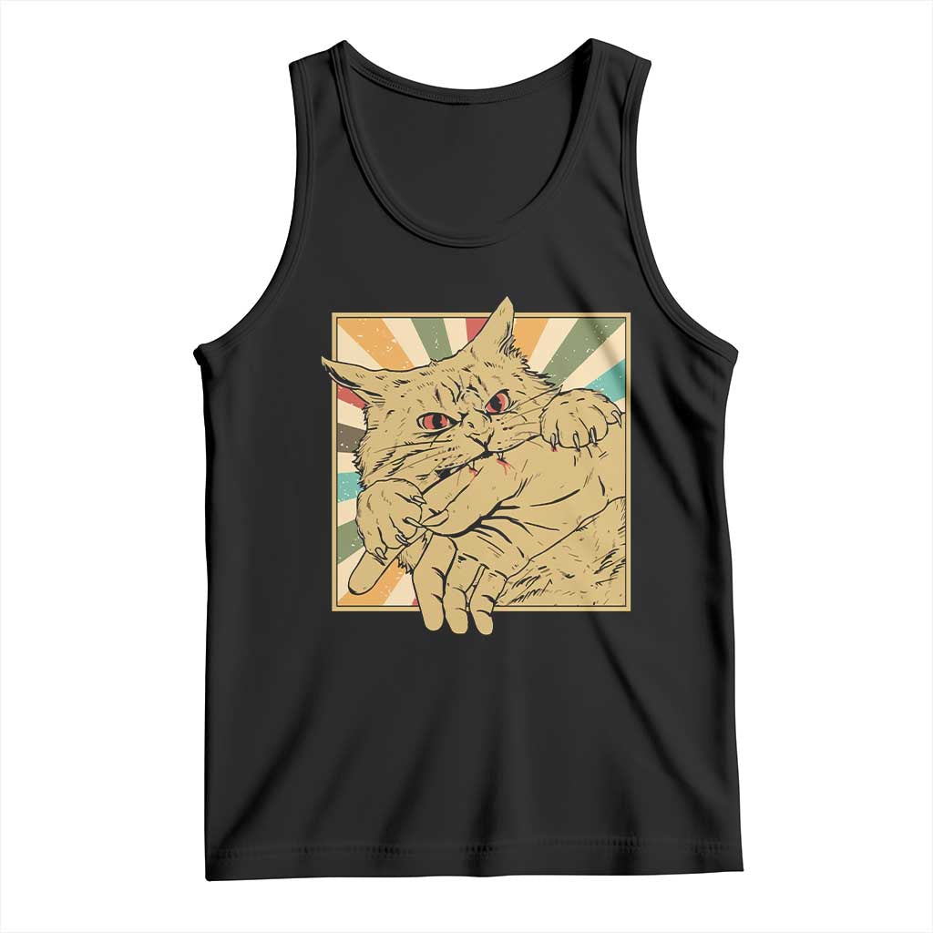 Funny Cat Bite Horror Anime Crazy Kitten Japanese Tank Top TS11 Black Print Your Wear