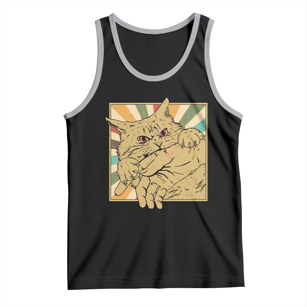 Funny Cat Bite Horror Anime Crazy Kitten Japanese Tank Top TS11 Black Athletic Heather Print Your Wear