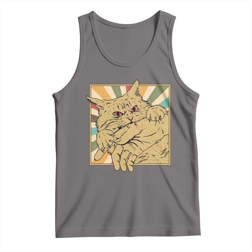 Funny Cat Bite Horror Anime Crazy Kitten Japanese Tank Top TS11 Deep Heather Print Your Wear