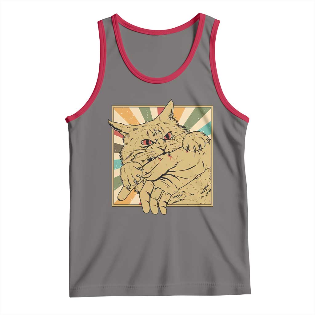 Funny Cat Bite Horror Anime Crazy Kitten Japanese Tank Top TS11 Deep Heather Red Print Your Wear