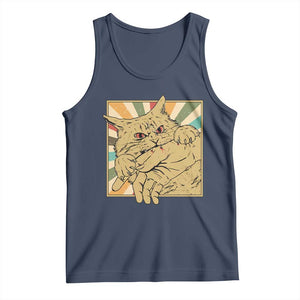 Funny Cat Bite Horror Anime Crazy Kitten Japanese Tank Top TS11 Navy Print Your Wear
