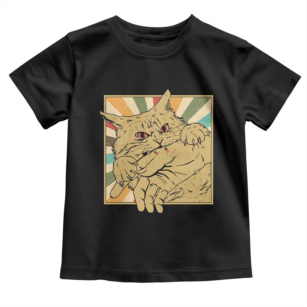 Funny Cat Bite Horror Anime Crazy Kitten Japanese Toddler T Shirt TS11 Black Print Your Wear